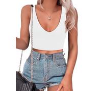 BEINF Débardeur Femme Crop Top Sexy V Encodage sans Couture Manches Slim Fit Trendy Y2K Corse Tank Tops Basics T Shirt Blanc XL