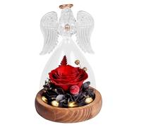 Beinhome Cadeau pour Femme, Rose Eternelle Faites à la Main en Ange en Verre avec Lumière, Cadeau pour Maman Grand-mère épouse Sœur Petite Amie, pour Anniversaire Saint-Valentin Noël Fête des Mères
