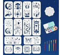 beinkmake Lot de 14 pochoirs de divination occulte pour peinture avec kit de peinture, modèles de tarot mystique, lune, étoile, pochoirs réutilisables pour loisirs créatifs sur bois, tissu, toile