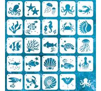 beinkmake Lot de 24 pochoirs réutilisables sur le thème de l'océan pour peinture, éléments marins, loisirs créatifs sur bois, tissu, toile, murs