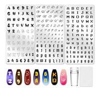 beinkmake Lot de 3 plaques de tampon à ongles en forme de lettres de l'alphabet et chiffres - En acier inoxydable - Réutilisables - Avec tampon et grattoir pour manucure