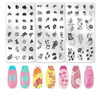 beinkmake Lot de 3 tampons à ongles vintage en forme de pivoines - En acier - Avec grattoir pour manucure