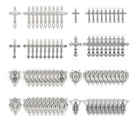 beinkmake Lot de 80 chapelets de chapelet - Breloques catholiques argentées antiques - Décoration de table - Pendentif crucifix décoré - Connecteurs croisés pour la fabrication de chapelet à faire