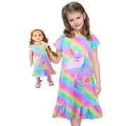 Beinou Chemise de Nuit Fille 3-9 Ans - Pyjama Robe de Nuit Enfant Assortie Poupée-Fille, Vêtements de Nuit Doux et Confortables pour Filles