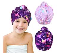 Beinou Serviette Microfibre Cheveux 2 Pièces Serviette Cheveux Séchage Rapide Super Absorbante avec Bouton de Design pour Femmes