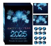 Beinup Lot de 12 cartes du Nouvel An avec 12 enveloppes et 12 autocollants - Cartes de vœux - Cartes postales - 10,8 x 15,2 cm - Cartes de vœux - Format carte postale - Nouvel An - 2025