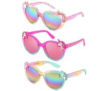 Beipegin 3 Paires Licorne Lunette Soleil Enfant,Protection UV400 Lunettes de Soleil Fille Lunette Festival Piscine Fête de Vacances à La Plage