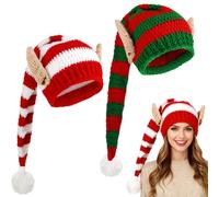 Beipegin Bonnet Lutin Con Orecchie Chapeau Noel Bonnet Drole Tricotées Prolongé Chapeaux de Père Noël Costume Lutin Femme Homme Accessoires