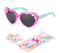 Beipegin Lunette Soleil Enfant,Protection UV400 Lunettes de Soleil Fille Lunette Licorne et etui Lunettes Souple pour Festival Piscine Fête de Vacances à La Plage