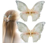 BEIQIYA Lot de 2 pinces à cheveux en forme de papillon antidérapantes à double maille, barrettes à cheveux papillon 3D pour femme, épaisses, fines, bou s, droites, longues et courtes, gris