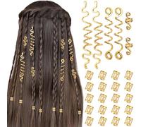 BEIQIYA Lot de 26 bijoux de cheveux dorés pour tresses, accessoires de pinces à cheveux en alliage, perles en spirale, dreadlocks, barrettes décoratives pour cheveux fins, épais, longs, courts