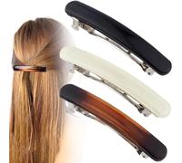 BEIQIYA Lot de 3 barrettes à cheveux françaises ovales plates en forme de écaille de tortue, antidérapantes, vintage, longues, courtes, bou s, accessoires pour femme - Noir, blanc et ambre