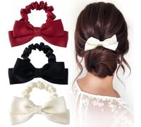 BEIQIYA Lot de 3 chouchous avec nœud pour femme en ruban doux et antidérapant pour queue de cheval - Accessoires pour cheveux pour fêtes, cérémonies, festivals, usage quotidien - Noir, rouge et blanc