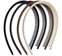 BEIQIYA Lot de 4 bandeaux avec dents - En plastique antidérapant - Accessoires de cheveux tendance pour homme et femme - Café, noir, beige et marron