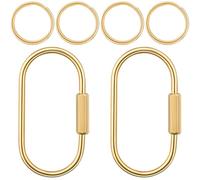 BEIQIYA Lot de 4 mousquetons dorés en laiton avec 5 anneaux plats, anneaux ouverts portables pour clés, sacs de voiture, décorations de porte-clés