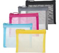 BEIQIYA Lot de 5 mini trousses de maquillage en maille avec fermeture éclair pour femme, sac à main, rouge à lèvres, clés, articles essentiels, écouteurs, cartes bancaires, noir, gris, bleu, rouge et