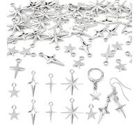 BEIQIYA Lot de 80 breloques en forme d'étoile pour la fabrication de bijoux, pendentifs en forme d'étoile en alliage argenté, mini perles creuses pour colliers, bracelets, boucles d'oreilles