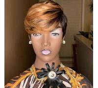 BeiSD Perruque synthétique courte coupe Pixie avec frange mélangée blond marron pour femme noire