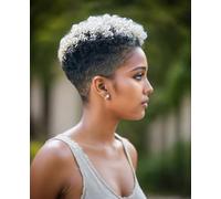 BeiSDWig Cheveux gris clair ombrés avec racines foncées, noir naturel et gris clair, 2 tons, cheveux synthétiques courts et bouclés pour femmes noires, perruques afro crépues bou s pour femmes