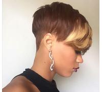 BeiSDWig Perruque de cheveux bruns clairs avec frange blonde mixte - Perruque synthétique courte pour femme noire/blanche