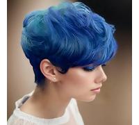 BeiSDWig Perruques synthétiques bleues pour femme - Courtes avec frange, cheveux bleus méchés