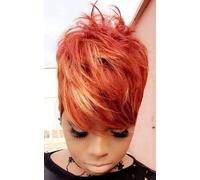 BeiSDWig Perruques synthétiques courtes orange pour femme noire/blanche, perruque de cheveux courts avec frange, perruque de couleur courte, perruque blonde mélangée, coiffures synthétiques