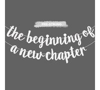 BEISHIDA Bannière blanche pailletée « The Beginning of A New Chapter » - Livre d'adieu pré-enfilé sur le thème des pendaisons de crémaillère, félicitations, guirlande de fête de sortie, bannière 2025