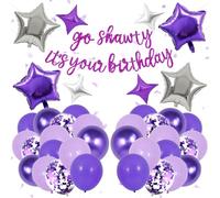BEISHIDA Glitter Go Shawty Ensemble de ballons pré-enfilés sur le thème du Hip Hop avec étoiles et inscription « Happy Birthday » pour filles et femmes - Sans bricolage - Violet argenté