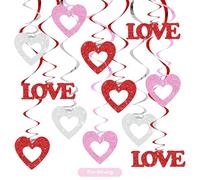 BEISHIDA Lot de 15 tourbillons à suspendre pour la Saint-Valentin - Décorations pré-enfilées en forme de cœur rouge pailleté pour mariage, anniversaire, fiançailles, demande en mariage