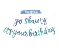 BEISHIDA Shining Blue - Bannière « Go Shawty It's Your Birthday » de 3,5 m, sans bricolage, thème hip-hop, bannière « Happy Birthday » pré-cordée sur le thème du rap pour homme et femme