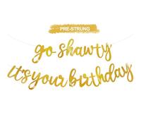 BEISHIDA Shining Gold - Bannière « Go Shawty It's Your Birthday » de 3,5 m, sans bricolage - Bannière « Happy Birthday » à paillettes sur le thème du rap pour homme et femme