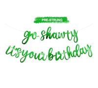 BEISHIDA Shining Green - Bannière « Go Shawty It's Your Birthday » de 3,5 m, pas de bricolage - Bannière « Happy Birthday » pré-cordée sur le thème du rap pour homme et femme - Fournitures de fête