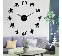Beisite Art Martial Japonais Joueurs De Judo Silhouette DIY Mur Art Décoratif Grandes Horloges Murales Judo Lutteur Suspendu sans Cadre Mur Montre (Noir, 27 Pouces)
