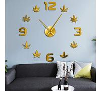 Beisite BST Feuille de Mauvaises Herbes Bricolage Grandes horloges murales Feuille de Marijuana silencieuse sans Cadre Montre Murale Vert phytothérapie Artistique Décoration Murale Art Mural (Or,47")