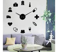 Beisite BST Médecine Soins de Santé Ambulance Grandes Horloges Murales Bricolage Acrylique Miroir Stickers Muraux Médical Mur Art Hôpital Clinique Décor Art Horloge (Noir,27")