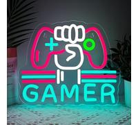 BEISKAFNVSZ GAMER Panneau Néon LED Panneau Lumineux Manette de Jeu Panneau Mural USB Intensité Variable pour Salle de Jeux Pub Cave Maison et Espace de Loisirs