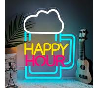 BEISKAFNVSZ HAPPY HOUR Panneau Néon LED Bar Panneau Lumineux pour Bière Panneau Lumineux USB pour Décoration Murale Lampe Intensité Variable pour Bar Pub Brasserie Discothèque Fête