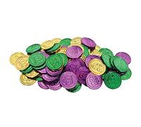 Beistle 200 Piece Plastic Mardi Gras Coins With Embossed Design, Pirate Treasure Hunt Party Favors Fake Casino Theme Money