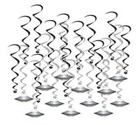 Beistle 53763 Soucoupes Volantes Tourbillons 24 pièces Décorations de l'espace Alien Fournitures de fête suspendues, Papier, Noir/Argent/Blanc/Bleu/Vert