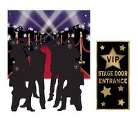 Beistle Ensemble de décoration de fête hollywoodienne - 2 accessoires paparazzi, tapis rouge Insta-Mural et couverture d'entrée de scène VIP, décorations pour soirées de récompenses, premières de