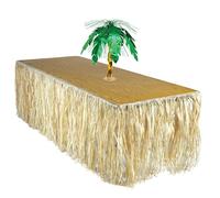 Beistle Ensemble de décoration de fête Luau - Jupe de table en raphia naturel et centre de table en cascade de palmier, fournitures hawaïennes pour Luaus tropicaux, célébrations de plage d'été