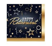 Beistle Happy Retirement Lot de 32 serviettes jetables double épaisseur Noir et doré