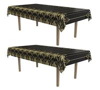 Beistle Lot de 2 nappes rectangulaires jetables en Plastique élégantes années 20 rugissantes sur Le thème de Gatsby des années 1920, Fournitures de décoration de fête, 137,2 x 274,3 cm, Noir/doré