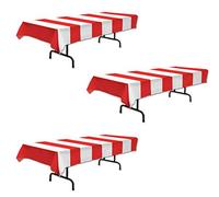 Beistle Lot de 3 nappes en Plastique à Rayures Rouges et Blanches, 137,2 x 274,3 cm, décorations de fête sur Le thème du Carnaval, décorations de Cirque, nappes de Carnaval, décorations de Jour de