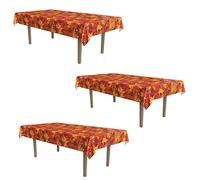 Beistle Lot de 3 nappes rectangulaires en Plastique sur Le thème de l'automne pour décorations de dîner de Thanksgiving, 137,2 x 274,3 cm, Rouge/Orange/Jaune/Marron