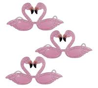 Beistle Lot de 3 verres fantaisie flamant rose à paillettes pour cadeaux de fête Luau, accessoires de photomaton à thème hawaïen, taille unique, rose/noir/rouge