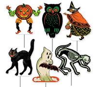 Beistle Lot de 6 panneaux de cour vintage en plastique ondulé avec piquets - Décorations de pelouse d'extérieur robustes - Accessoires photo pour fête