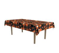 Beistle Nappe rectangulaire en Tissu Polyester Lavable et réutilisable Motif Chat Vintage pour Halloween, Fournitures de fête, Nappe décorative de Vacances, 140 x 230 cm, Noir/Orange/Blanc