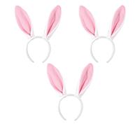 Beistle S40760AZ3 Lot de 3 bandeaux oreilles de lapin pour fête de Pâques Thème animaux de la ferme Accessoires de costume pour célébrer avec vous depuis 1900 Tissu plastique Blanc/rose