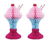 Beistle S55273AZ2 Lot de 2 décorations en papier de soie nid d'abeille pour centre de table de malt et fournitures de fête sur le thème des années 50, rose foncé/rose/bleu clair/rouge/blanc